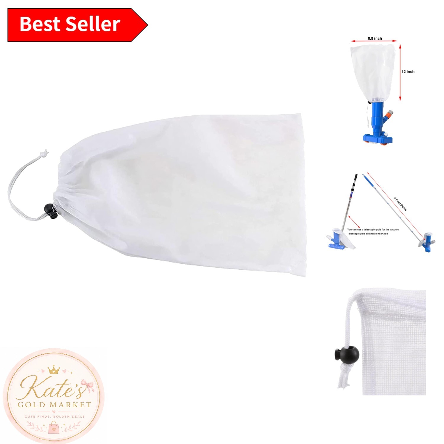 Fine Mesh Bag Replacement for In-Ground/Above-Ground Mini Vacuums - White Color
