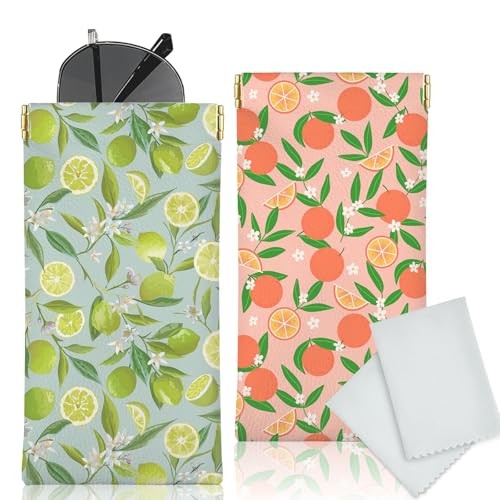 Glasses Case Soft, Eyeglass Cases for Women Portable Squeeze 2pcs Fruit Print