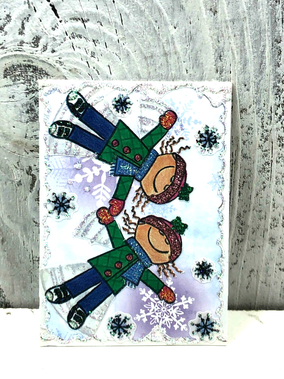 ACEO ARTIST TRADING CARD BEST FRIEND DURING CHRISTMAS MADE OUT STICKERS GLITTER
