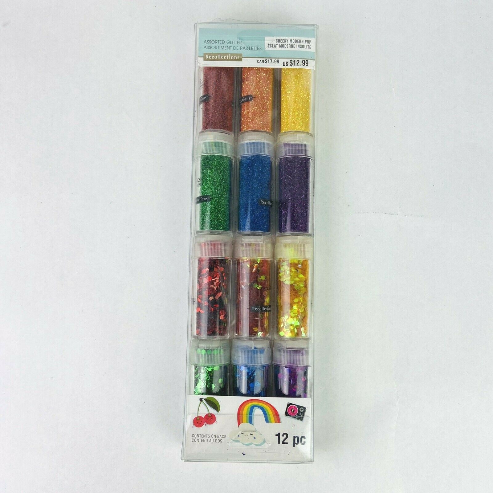 NEW Recollections Assorted Glitter 12 Pk 6 Colors Fine Chunky Craft Christmas