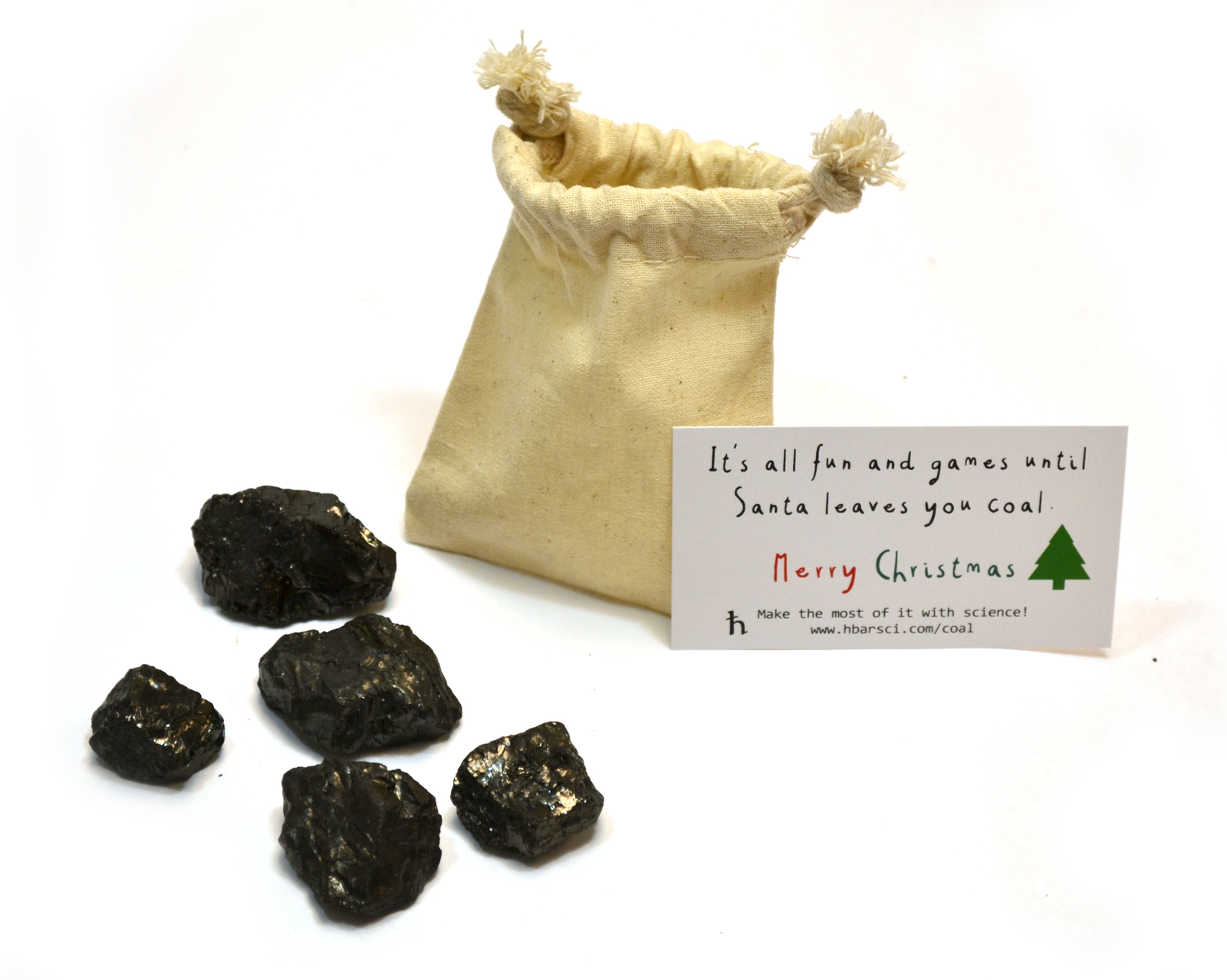 Santa's Scientific Christmas Coal, Cotton Bag and 5 Small Lumps