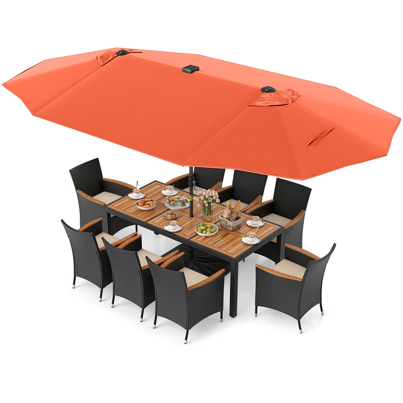 11 PCS Patio Dining Set with 15ft Double-Sided Patio Umbrella (Base Included)