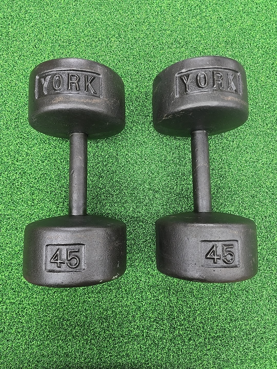 YORK VINTAGE Roundhead Pair Of 45 LB DUMBBELLS 1st Generation PRE USA