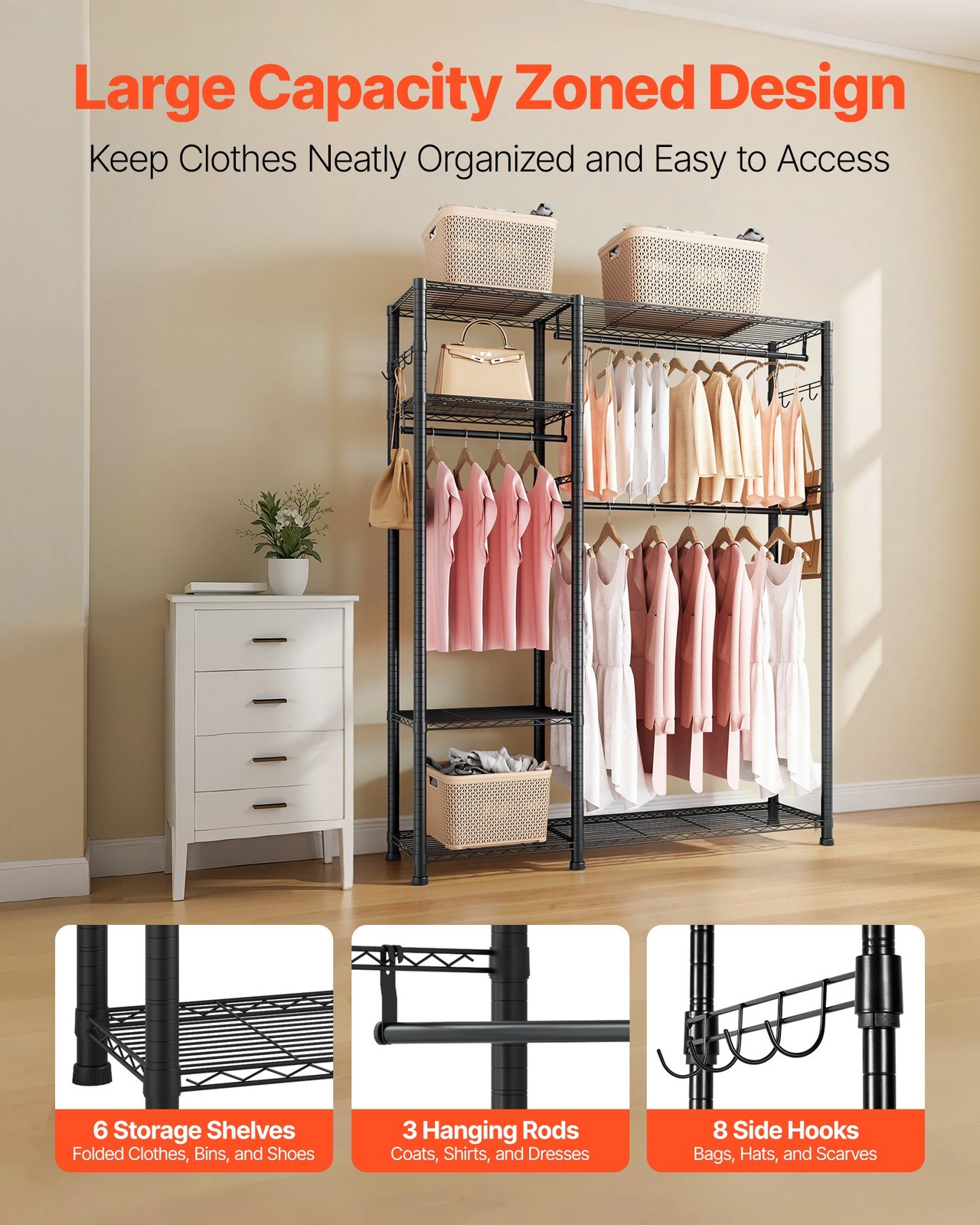 Clothing Garment Rack;Heavy Duty Clothes Rack;6 Adjustable Tiers Clothes Racks w
