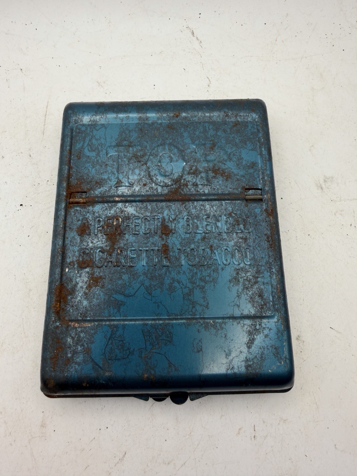 Vintage Top Roller 'Perfectly Blended Cigarette Tobacco'-Embossed Blue Metal Tin