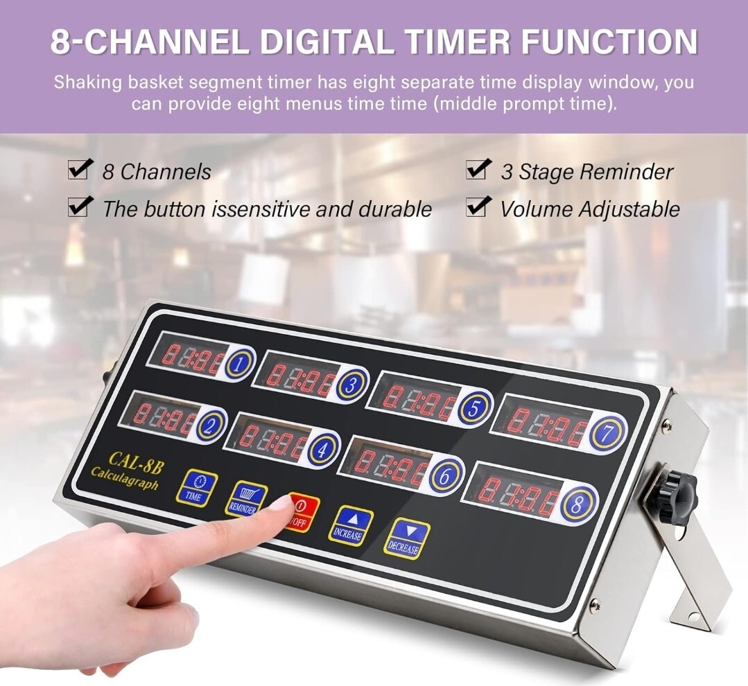 8 Channel Digital Shaking Timer Kitchen Stainless Steel Timers Reminder CAL-8B