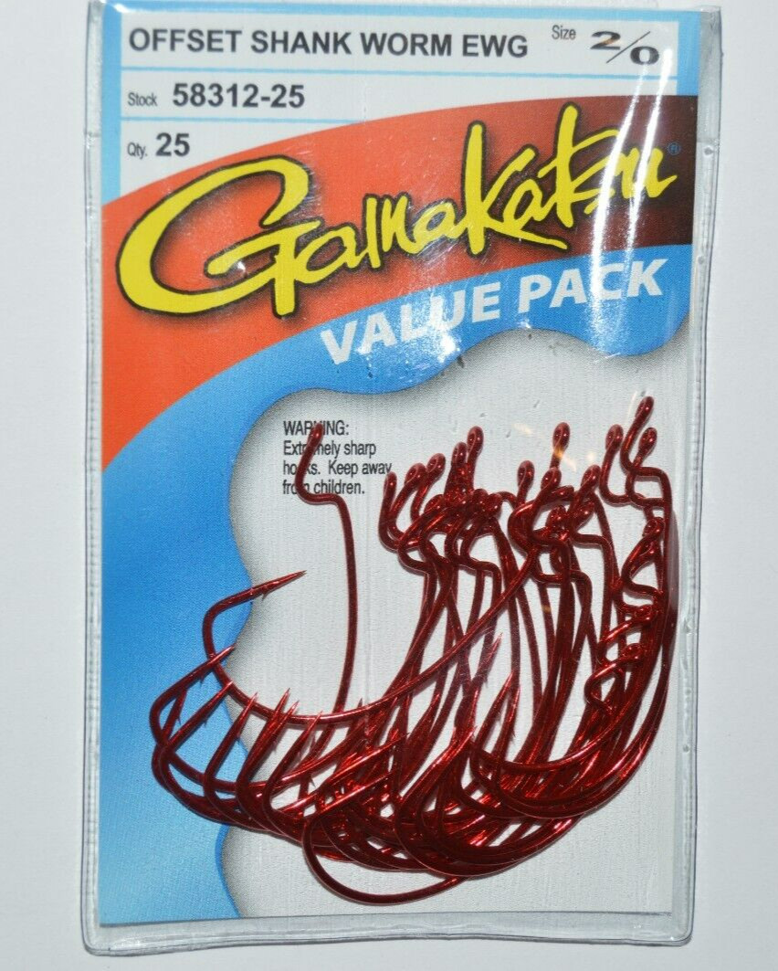 gamakatsu 2/0 offset ewg shank worm tube senko hooks value pack 58312-25 red