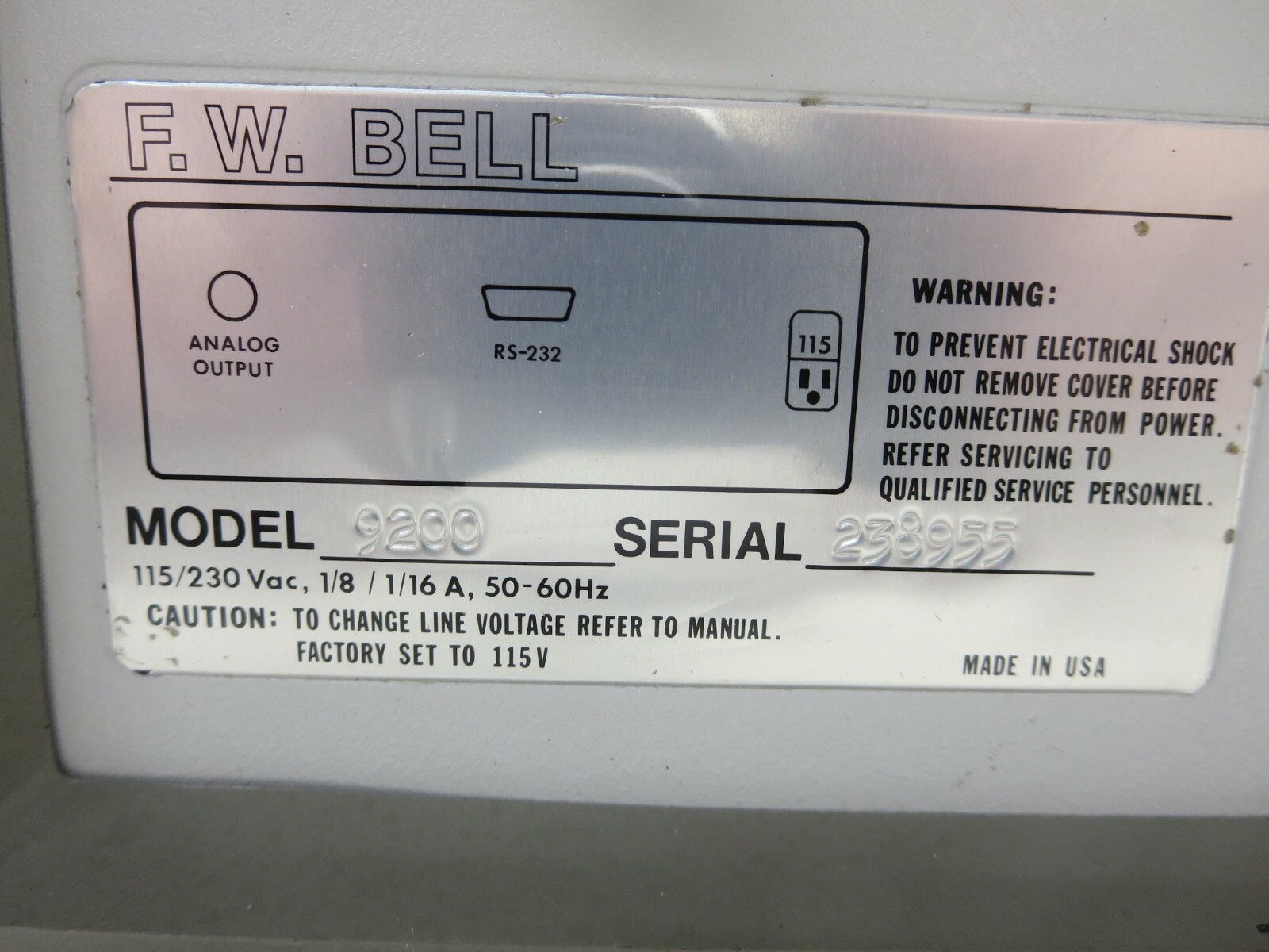F. W. Bell, Model 9200, Gaussmeter, Unit Powers Up, No Other Testing