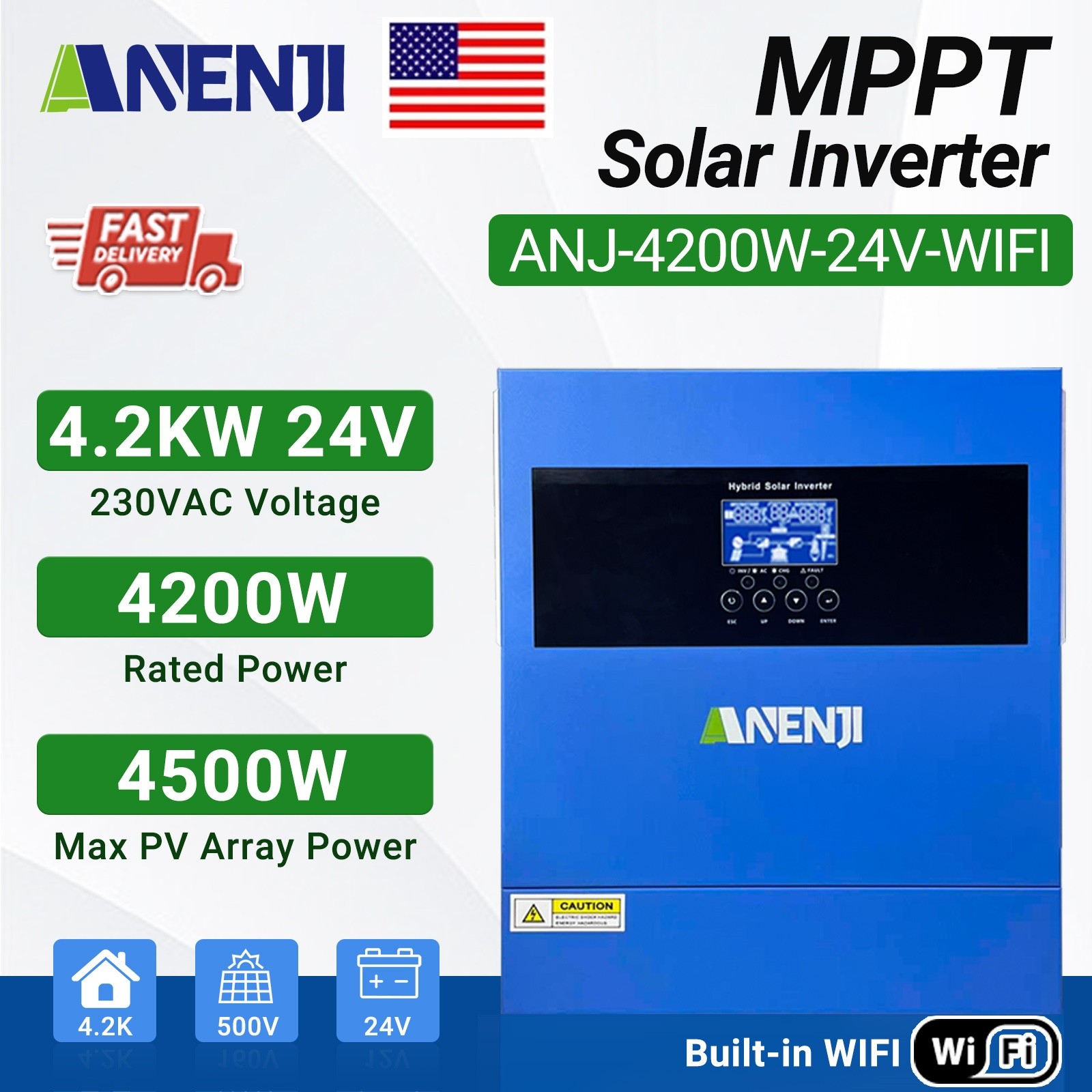 4200W 24V Solar Inverter Off Grid Hybrid MPPT 100A Charger Controller 500V WIFI
