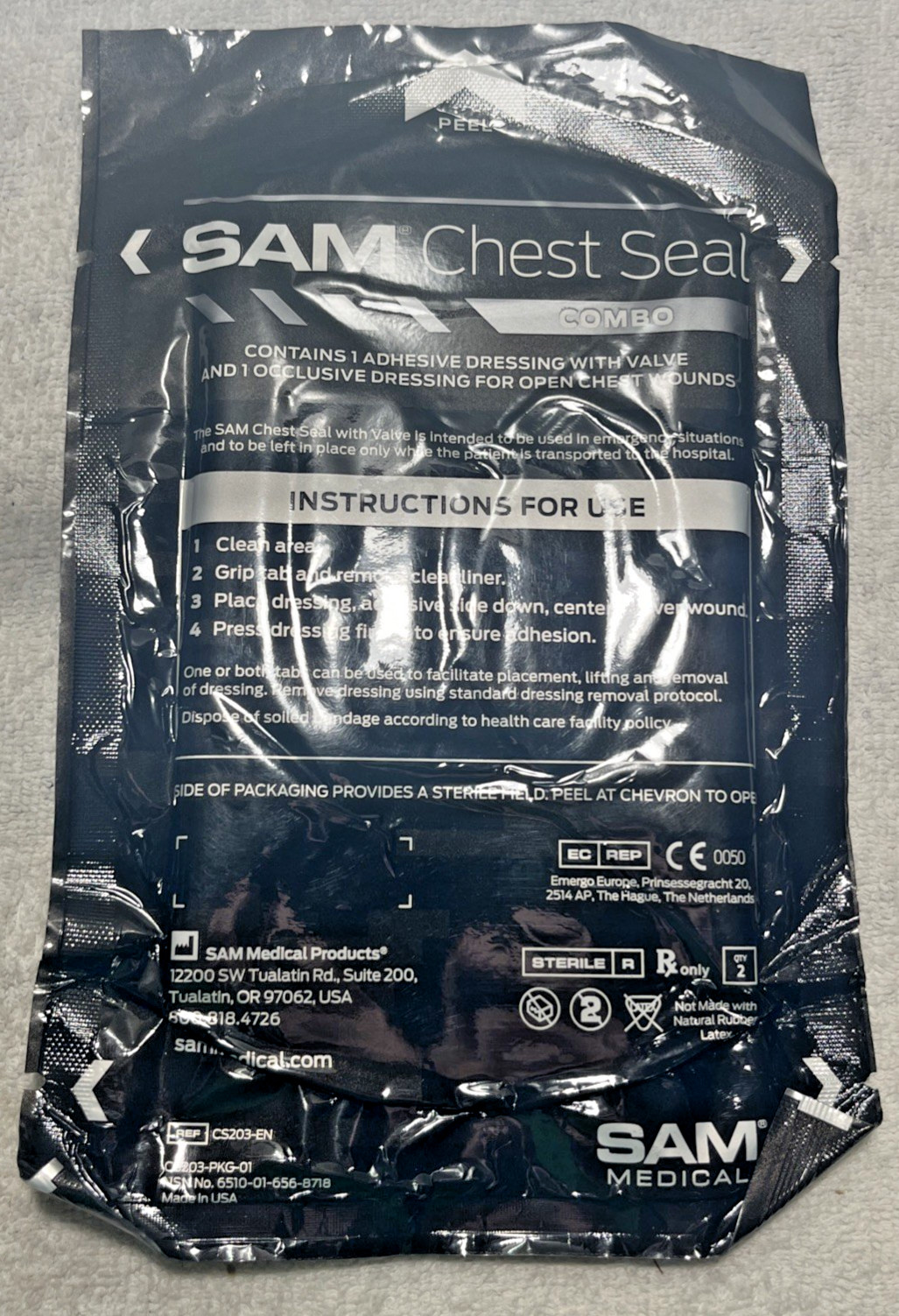 USGI SAM Medical Chest Seal Combo Dressings for Chest Wounds Valved/Non CS203-EN
