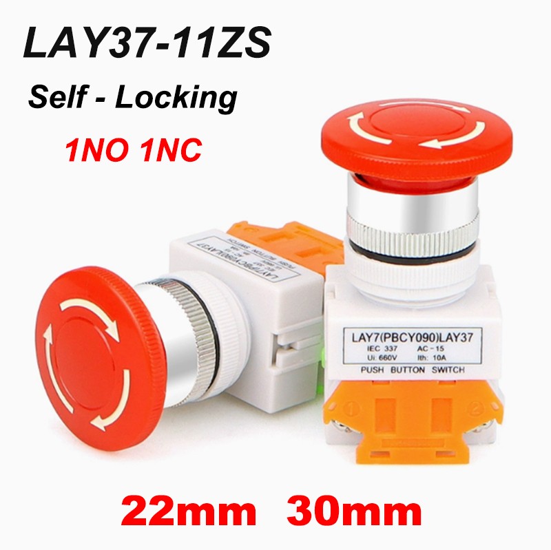 LAY37-11ZS Self Locking Emergency Stop Mushroom Push Button Switch 22/30mm Mount