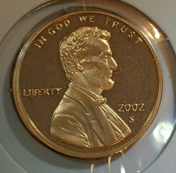 WORLD COIN SALE-2002 S U.S. 1c. PR. MEMORIAL-COPPER PLATED ZINC COIN KM# 201a