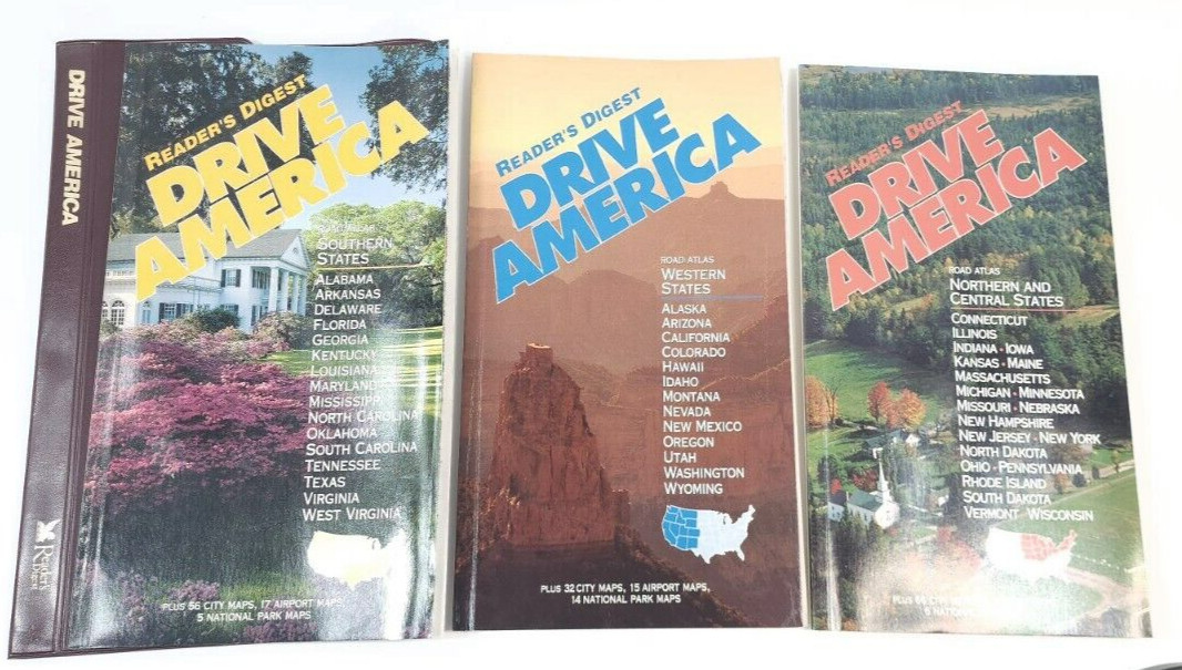Reader's Digest DRIVE AMERICA Road Atlas 1996 3-Volume Set Vinyl Case 50 States