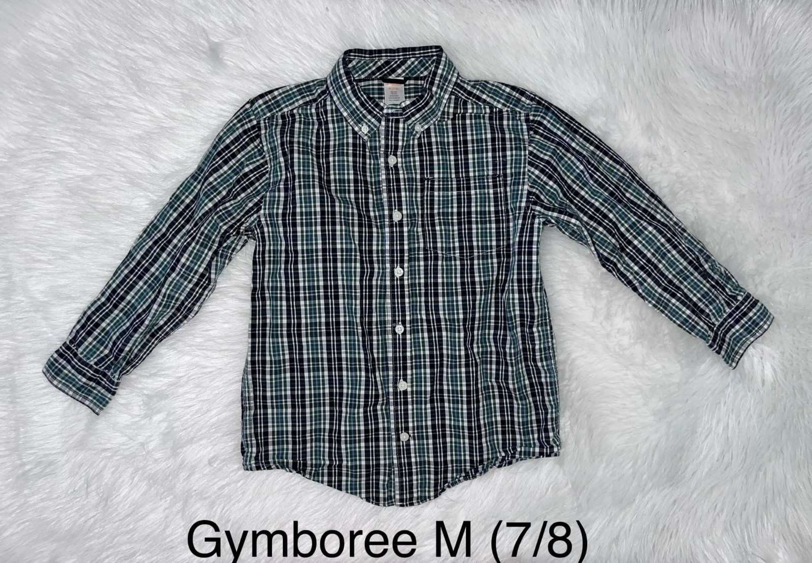 Gymboree Dragon Academy Plaid Roll Cuff Button Down Size M (7/8)