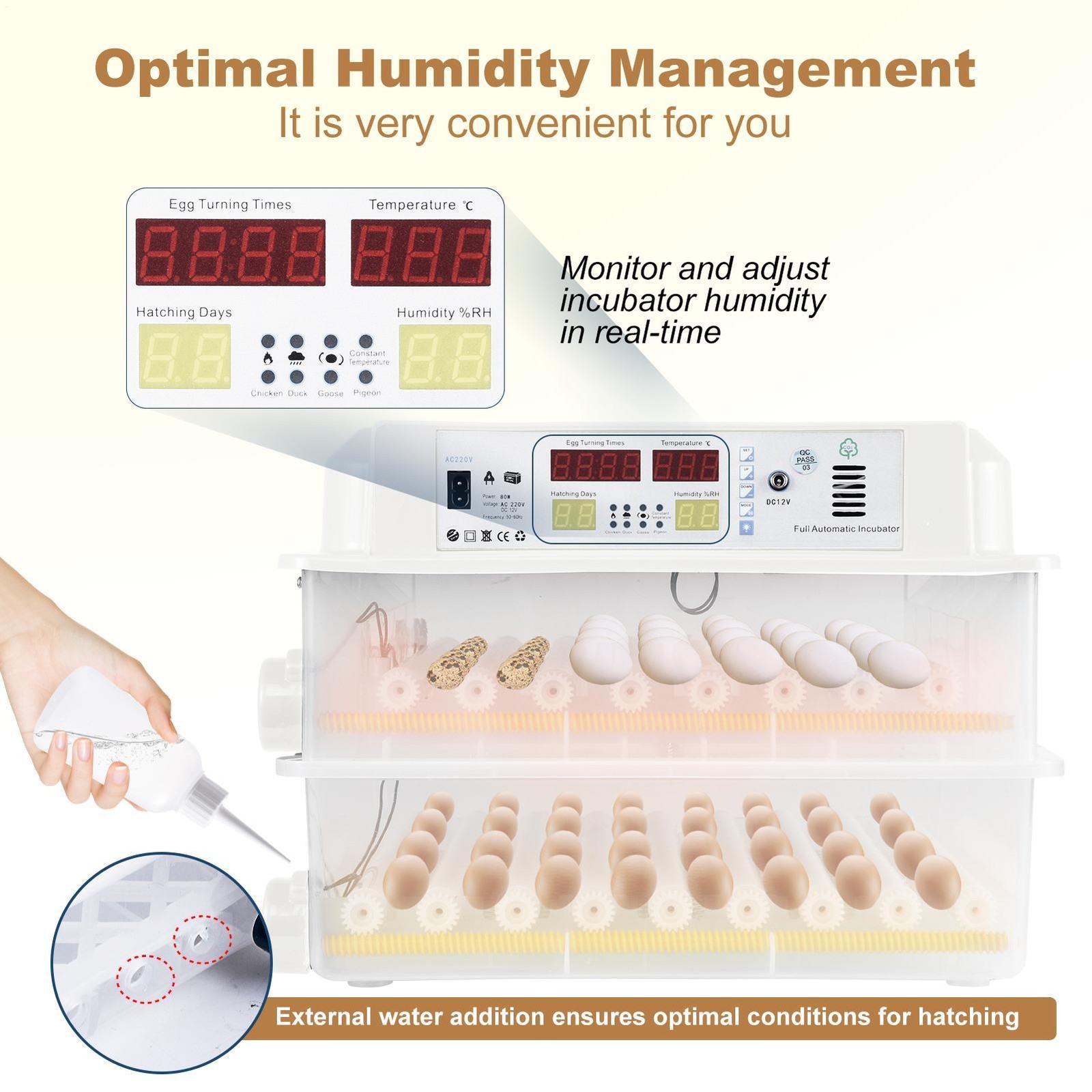 Automatic 120 Eggs Incubator Temperature Control Digital Chicken Egg Hatcher---