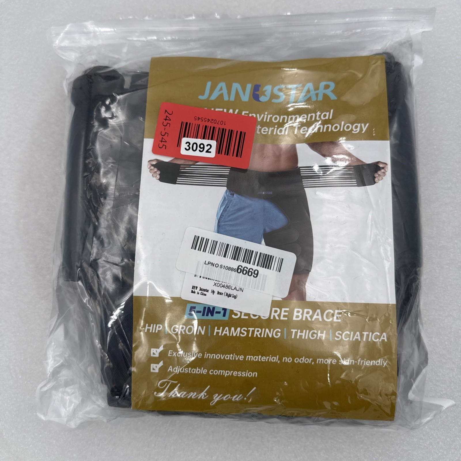Hip Brace For Unisex Thigh, Groin, Hamstring Compression Sleeve One Size, Right