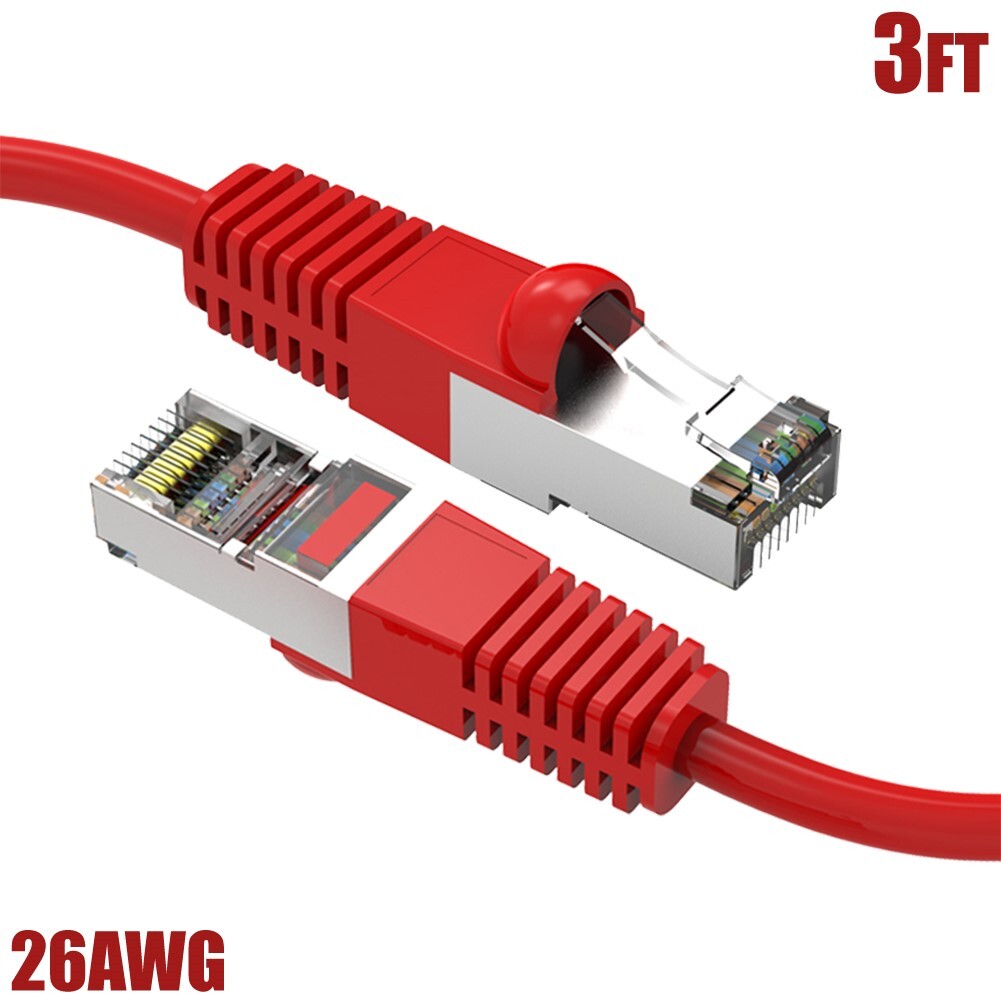 3FT Cat5E RJ45 Ethernet LAN Network FTP Shielded Patch Cable Copper 26AWG Red