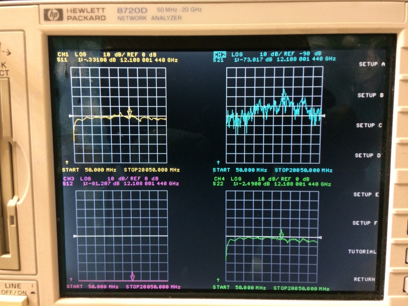 HP 8720d Network Analyzer. OPT: 1D5,010,012,400. Tested and Working - Very Clean