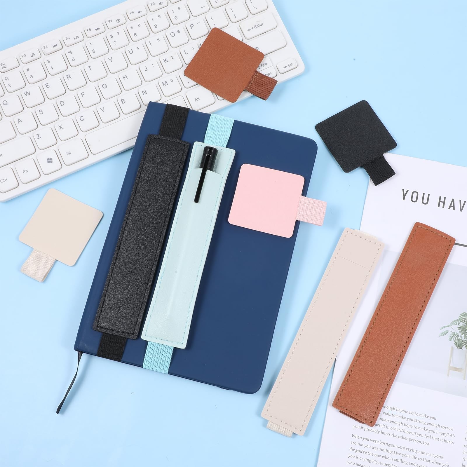 8 Pcs Elastic Notebook Pen Holder, Self-Adhesive Pen Loop Holder, Adjustable ...