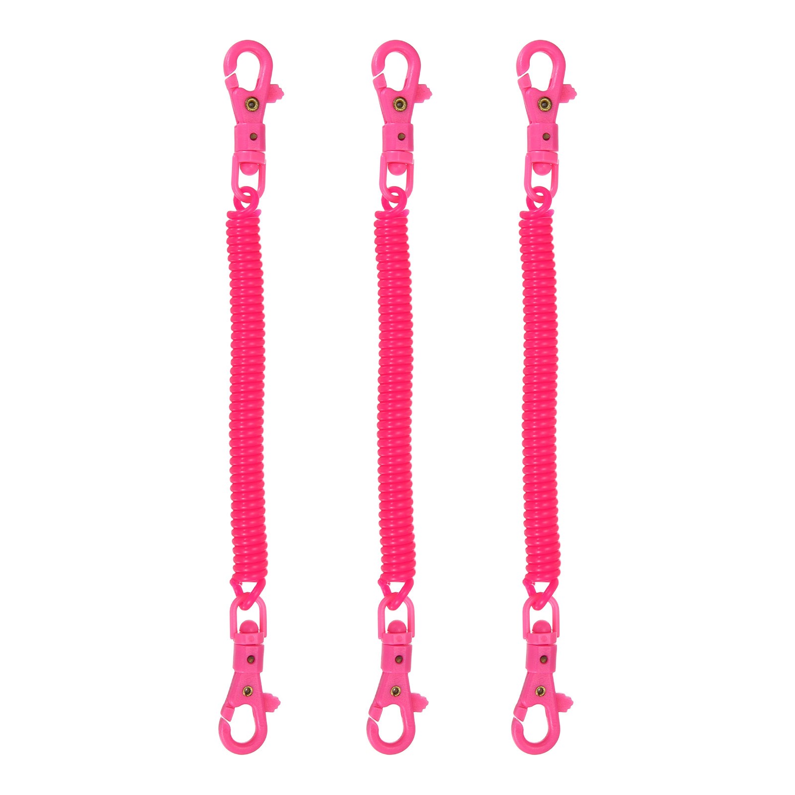 Retractable Coil Keychain W Double Plastic Lobster Clasp, (7.9", Rose Red)(3Pcs)