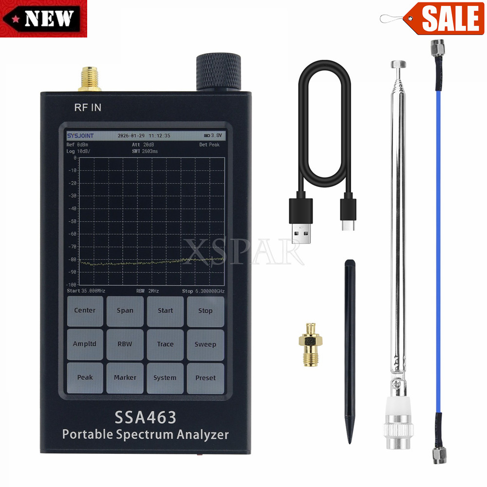SSA463 Portable 35MHz-6.3GHz Spectrum Analyzer Switchable RBW with 4.3-in Screen