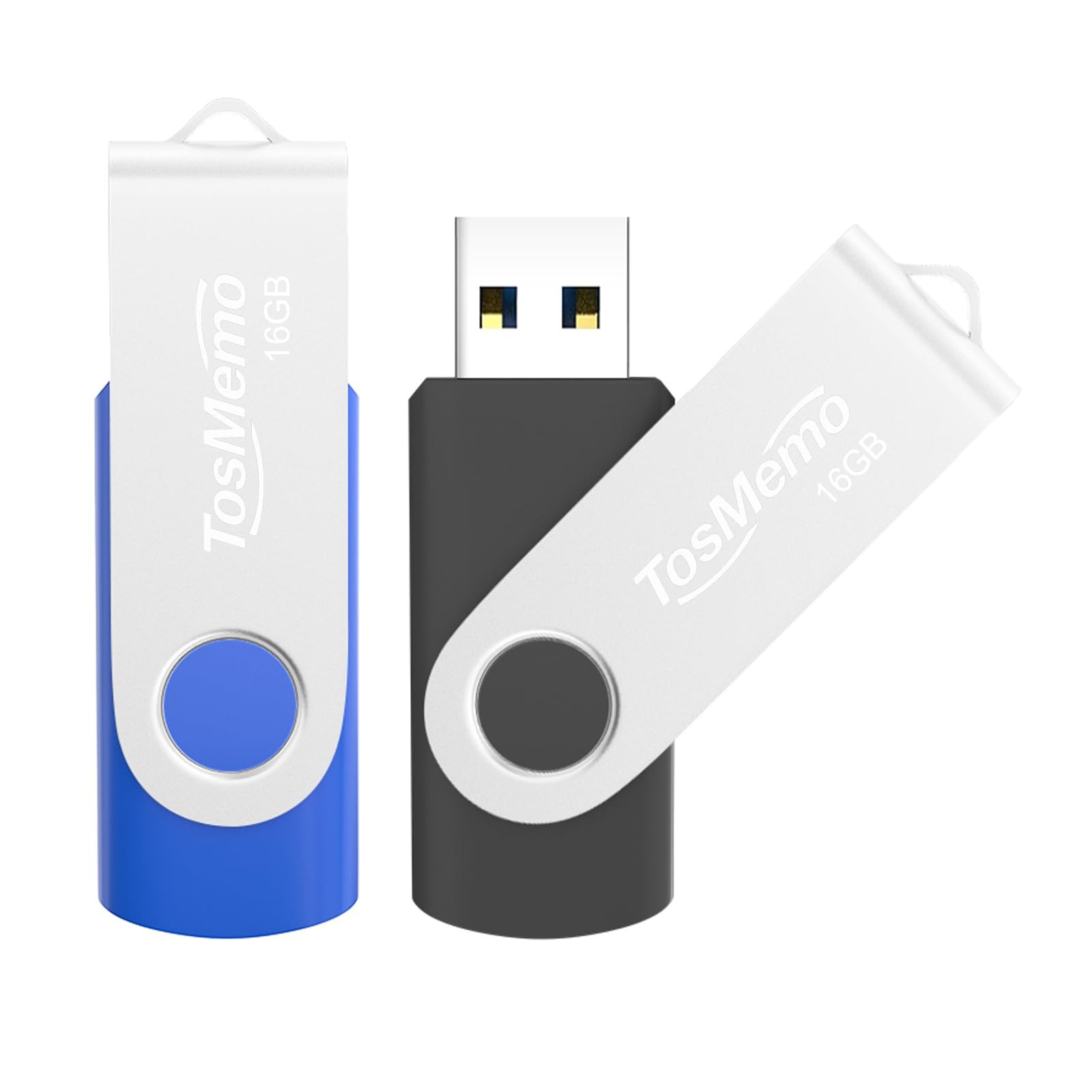 TosMemo USB Flash Drive 16GB Thumb 2.0 16 GB, Black & Blue 16GB*2
