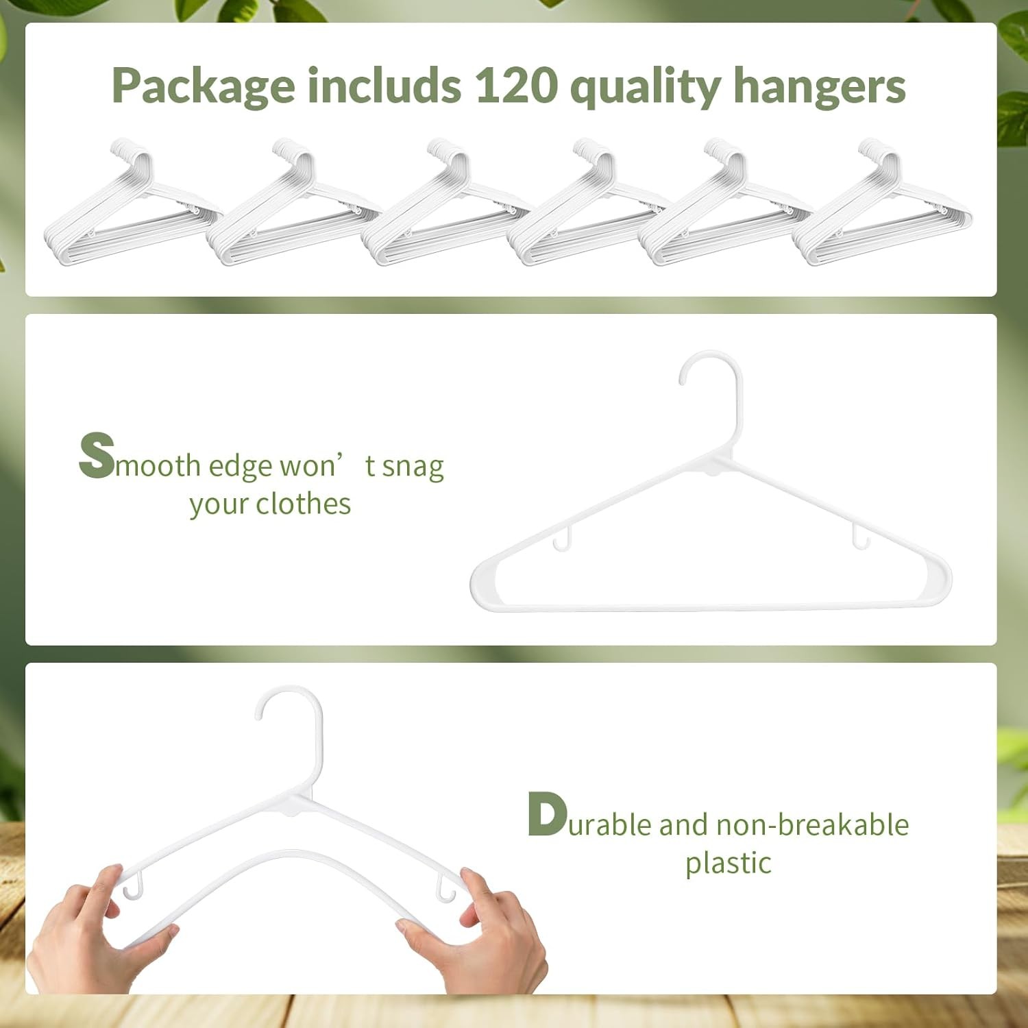 120 Pcs Plastic Clothes Hangers Bulk Heavy Duty Hangers W/ Hooks Durable Space