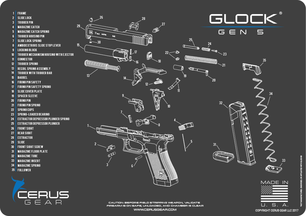 For Glock GEN 5 Cerus Gear PRO Armorers Bench Cleaning Mat Made in USA