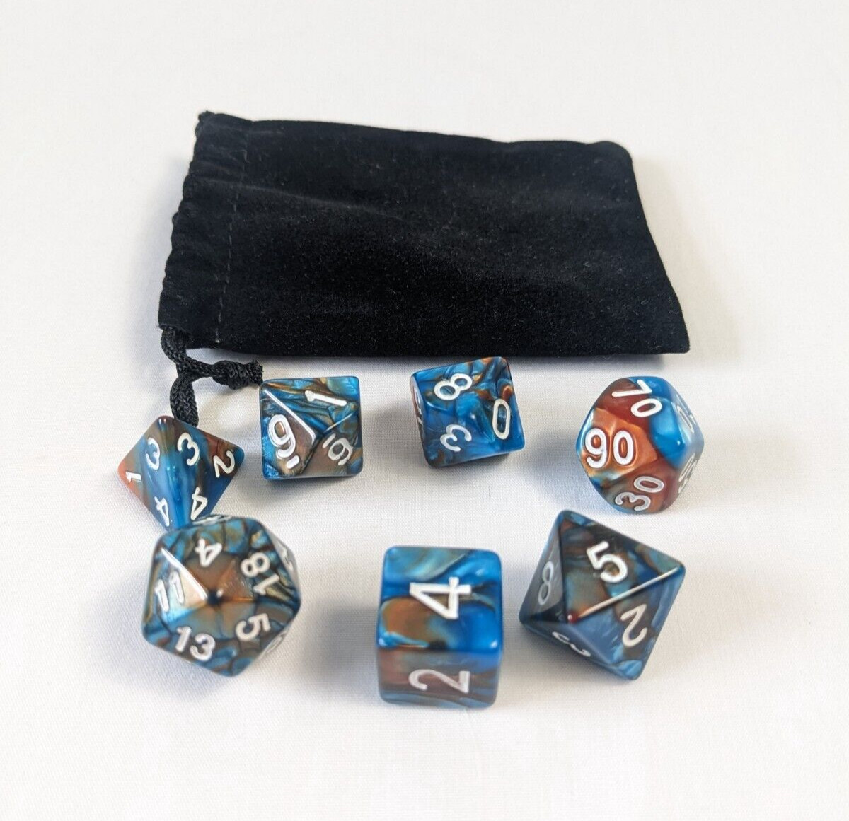 CHESSEX 7-Piece Polyhedral RPG Board Game Dice GEMINI Copper/Teal/White OOP
