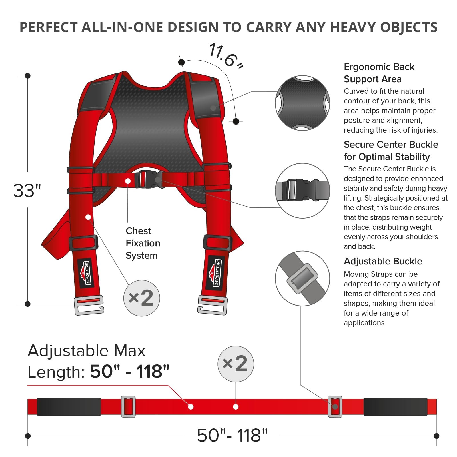 X-Protector Moving Straps - 2 Pairs - Red Lifting for 2 Standard,