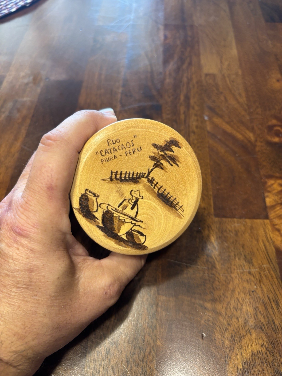 Vintage Peruvian handmade round trinket box
