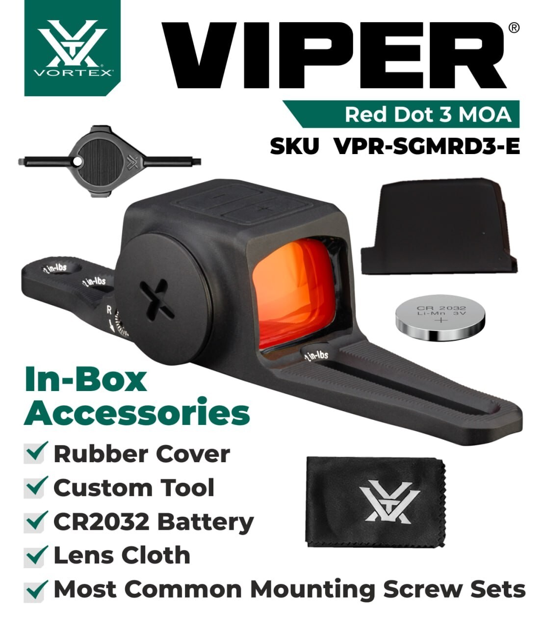 Vortex Optics Viper SG Enclosed Micro Red Dot Sights, 3 MOA Red Dot w/Free CFHat