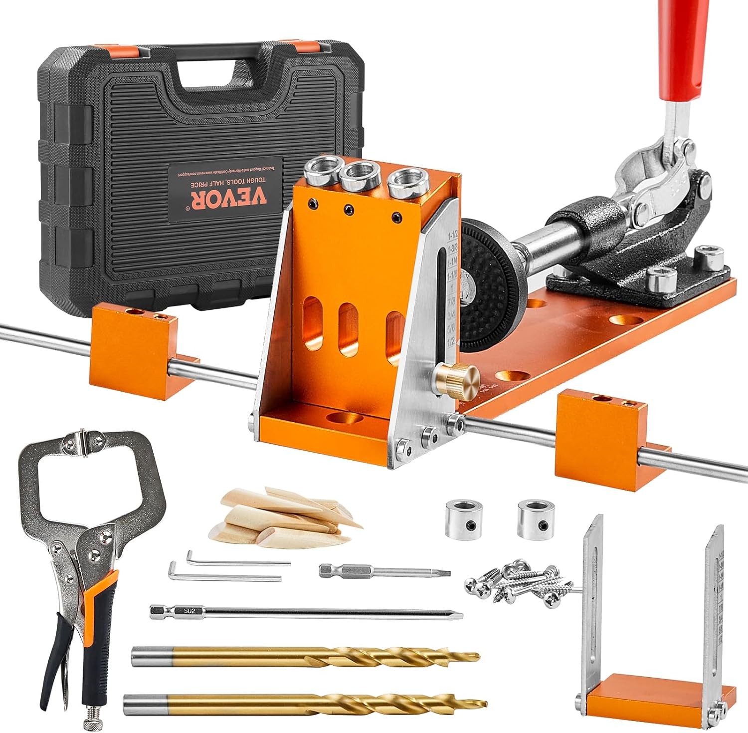 VEVOR 34 Pcs Pocket Hole Jig Kit System, Adjustable, for DIY Carpentry Projects