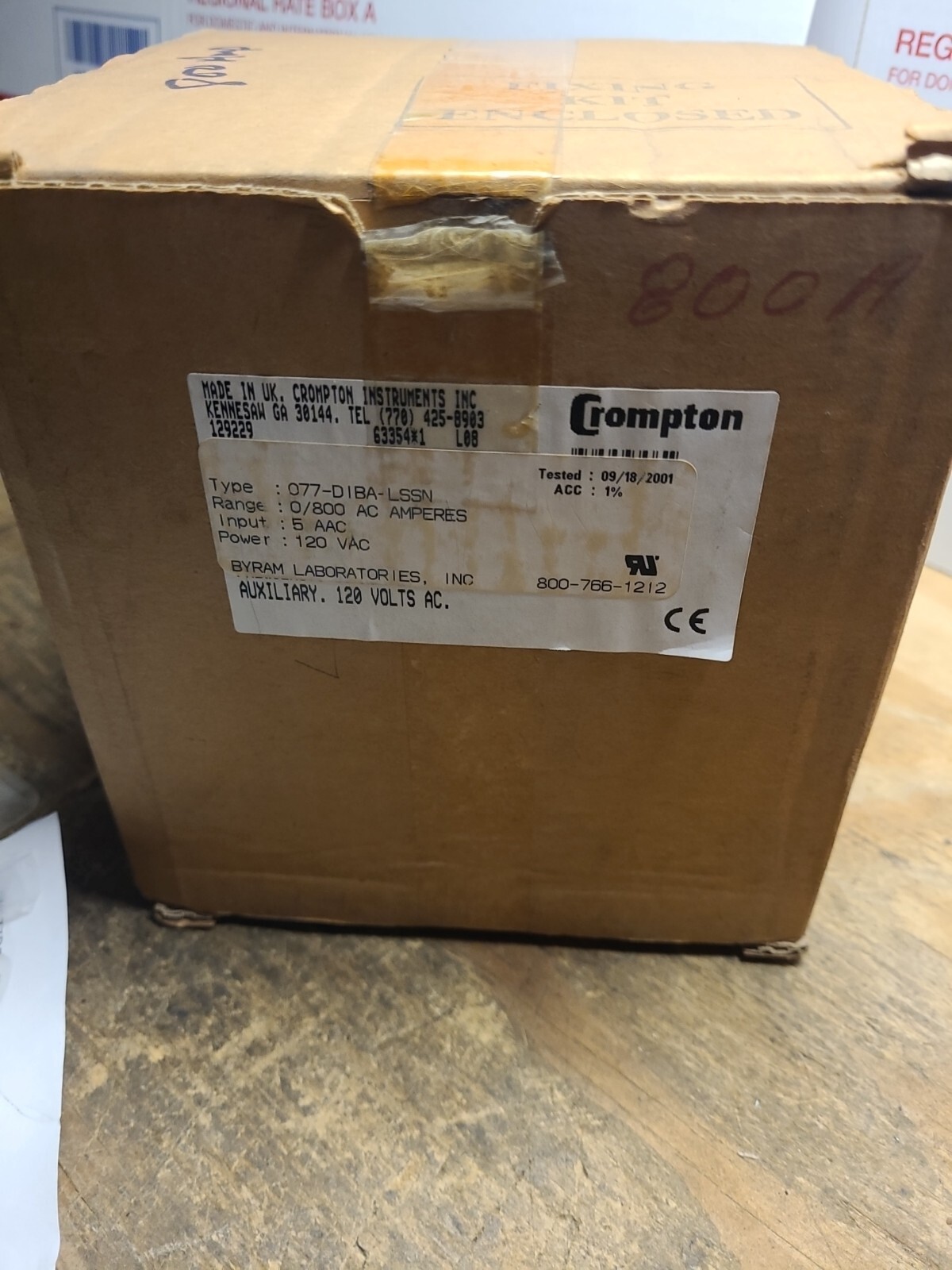 Crompton 077-DIBA-LSSN...800 AMP A.C. PANEL METER..120VAC..USED..TESTED...