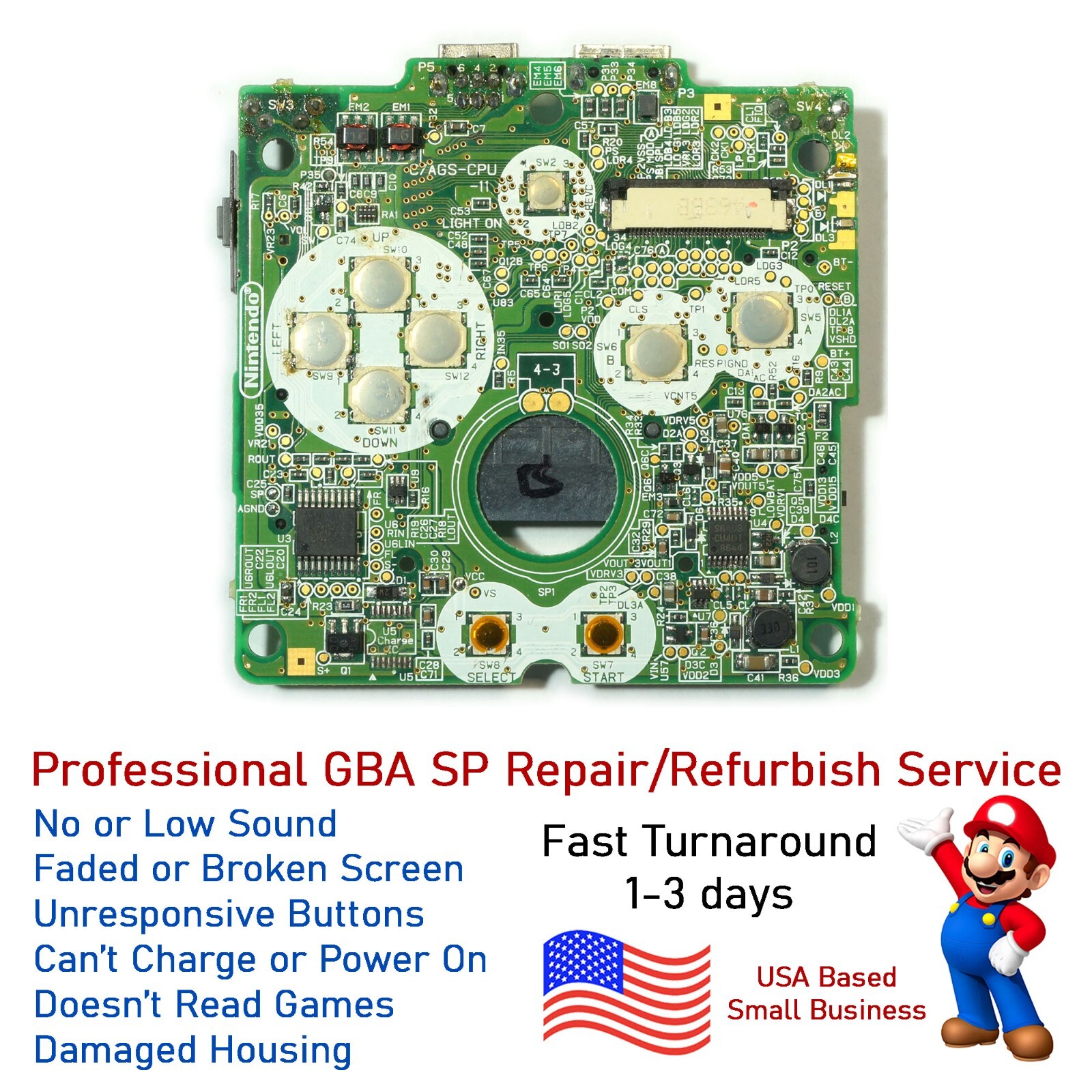 Nintendo Gameboy Advance GBA SP Mail In Upgrade Service - Install Amplifier