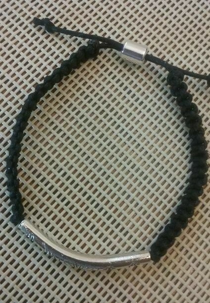 Black Macramé and Silver Bar Bracelet
