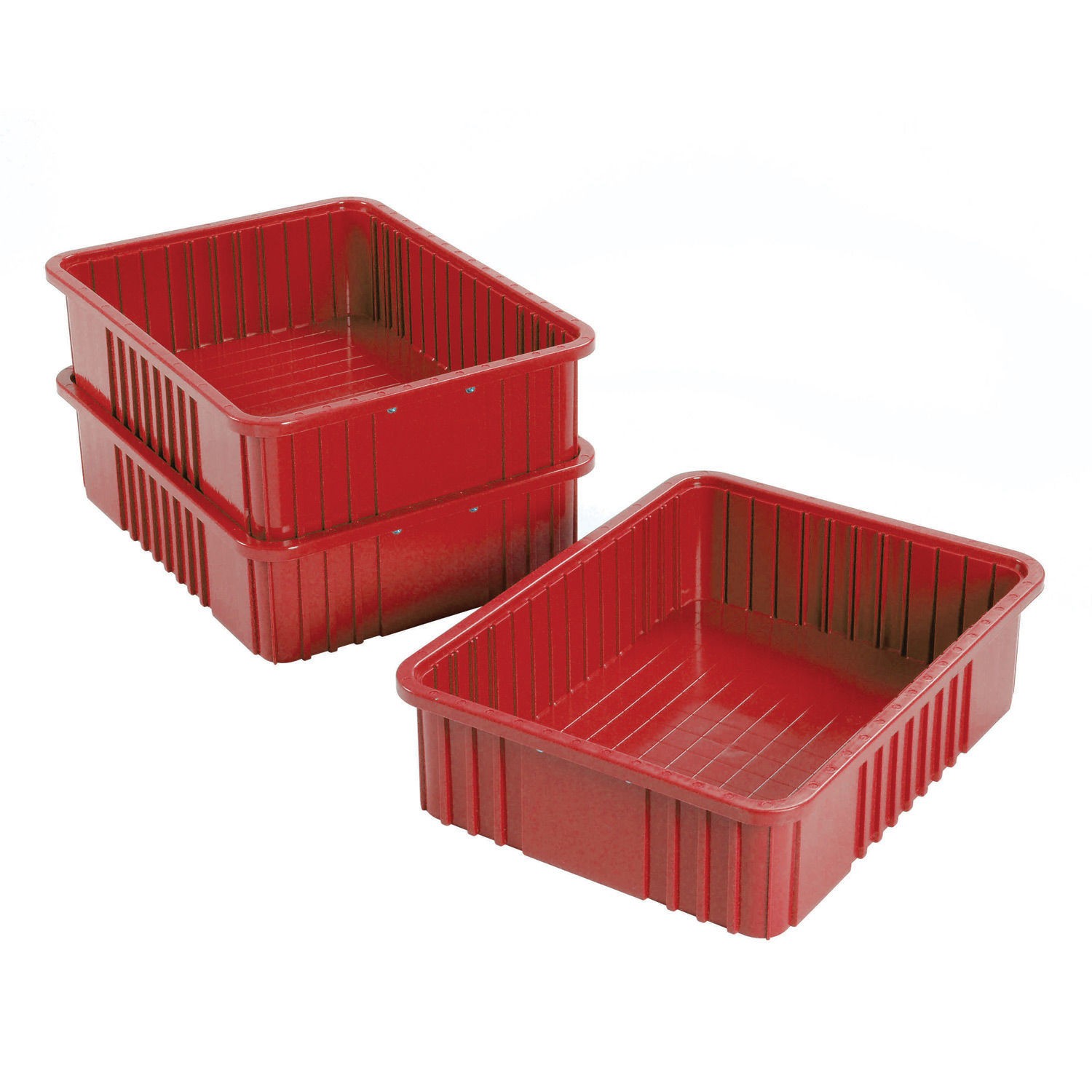 Plastic Dividable Grid Container 22-1/2"L x 17-1/2"W x 6"H Red Lot of 3
