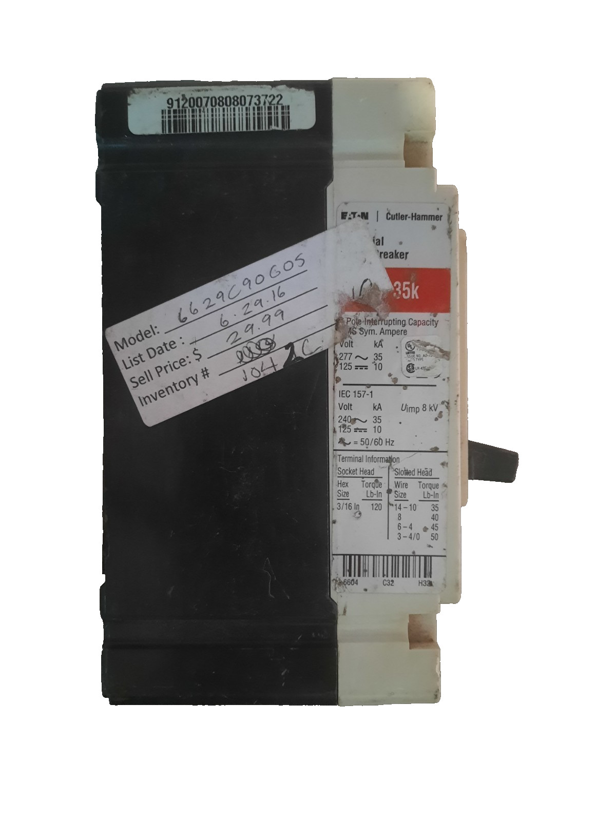 EATON Cutler-Hammer Industrial Circuit Breaker 6629C90G05 FD35K (AB 1655) 2C