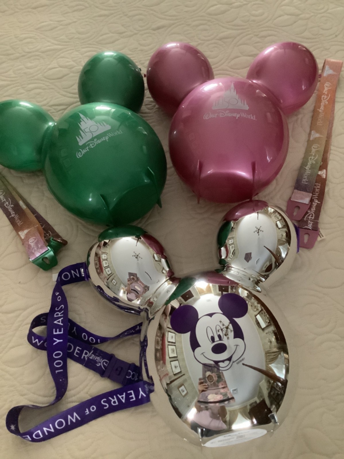 Disney Parks Set of 3 Balloon Popcorn Buckets 50th and 100th Anniversary Edition