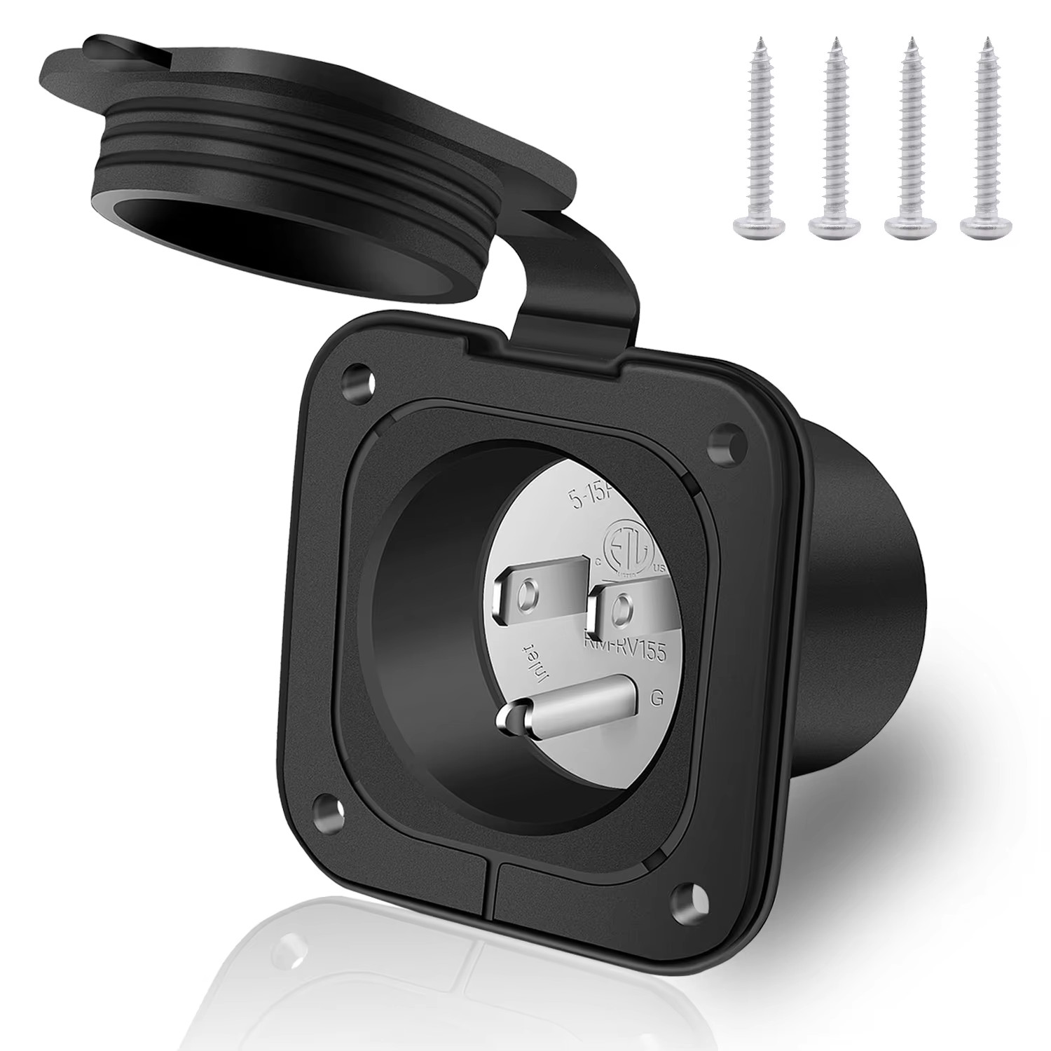 15A 125V Shore Power Inlet Port Plug,NEMA 5-15P Male Receptacle RV Flanged Inlet