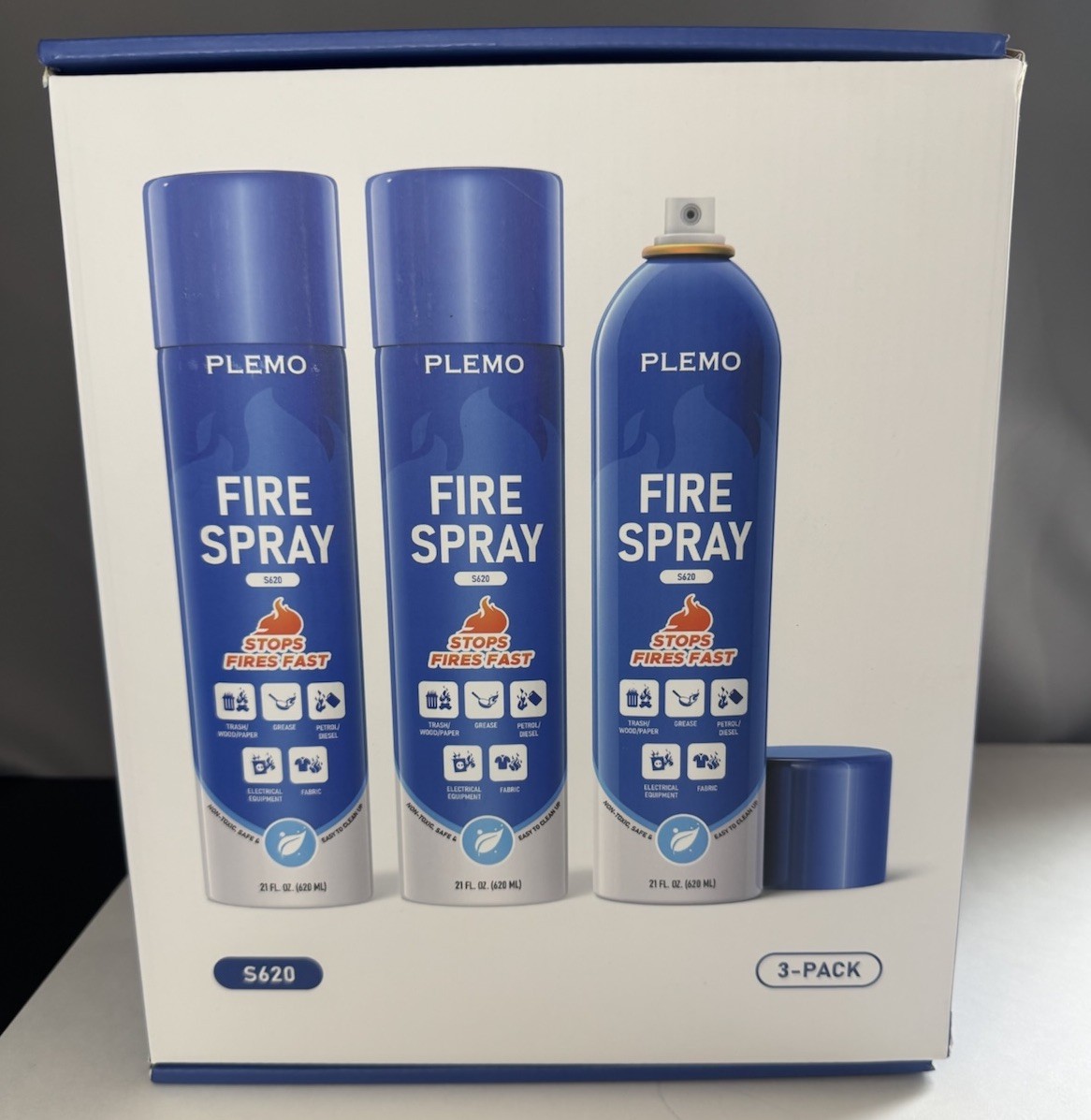 3 Pack PLEMO Fire Extinguisher Aerosol Fire Spray Multi Purpose New