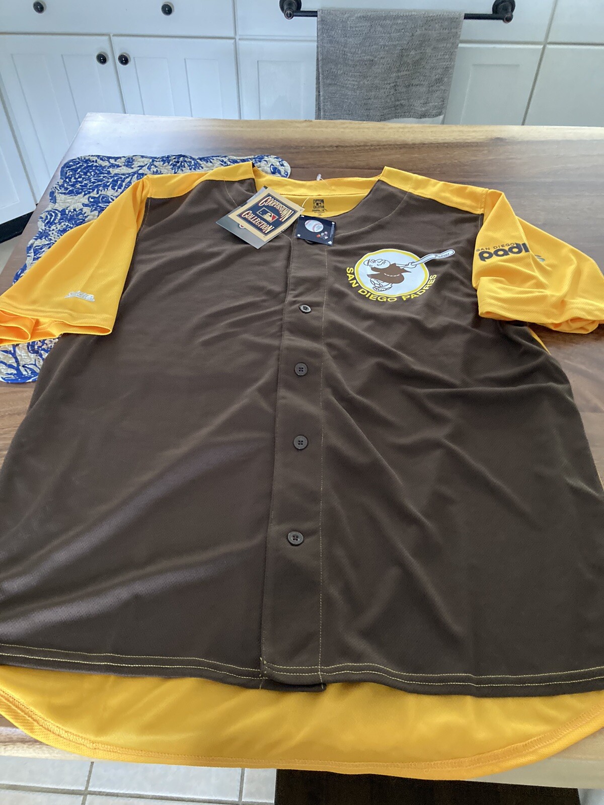 MENS STITCHES MLB San Diego Padres JERSEY RETRO LOGO GOLD/BROWN LARGE L NWT