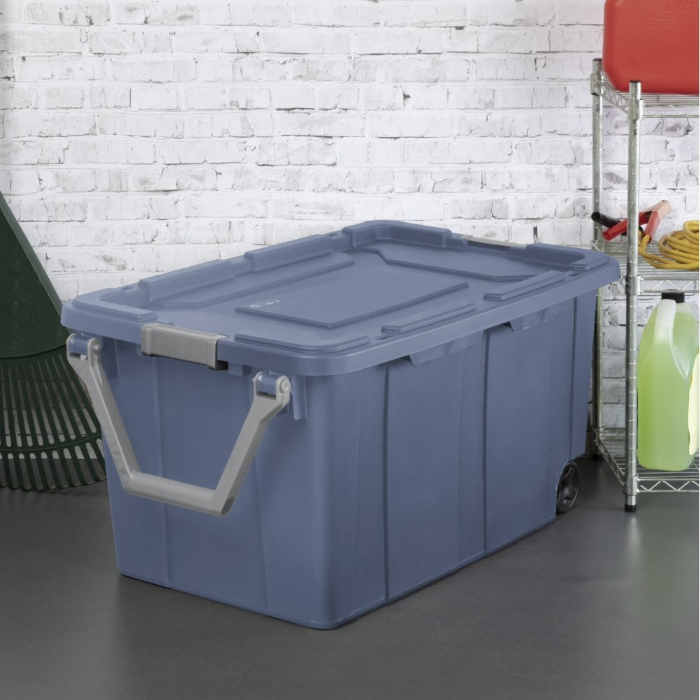 Sterilite 40 Gal Wheeled Storage Bin Latch Lid Handle Blue 2 Pack