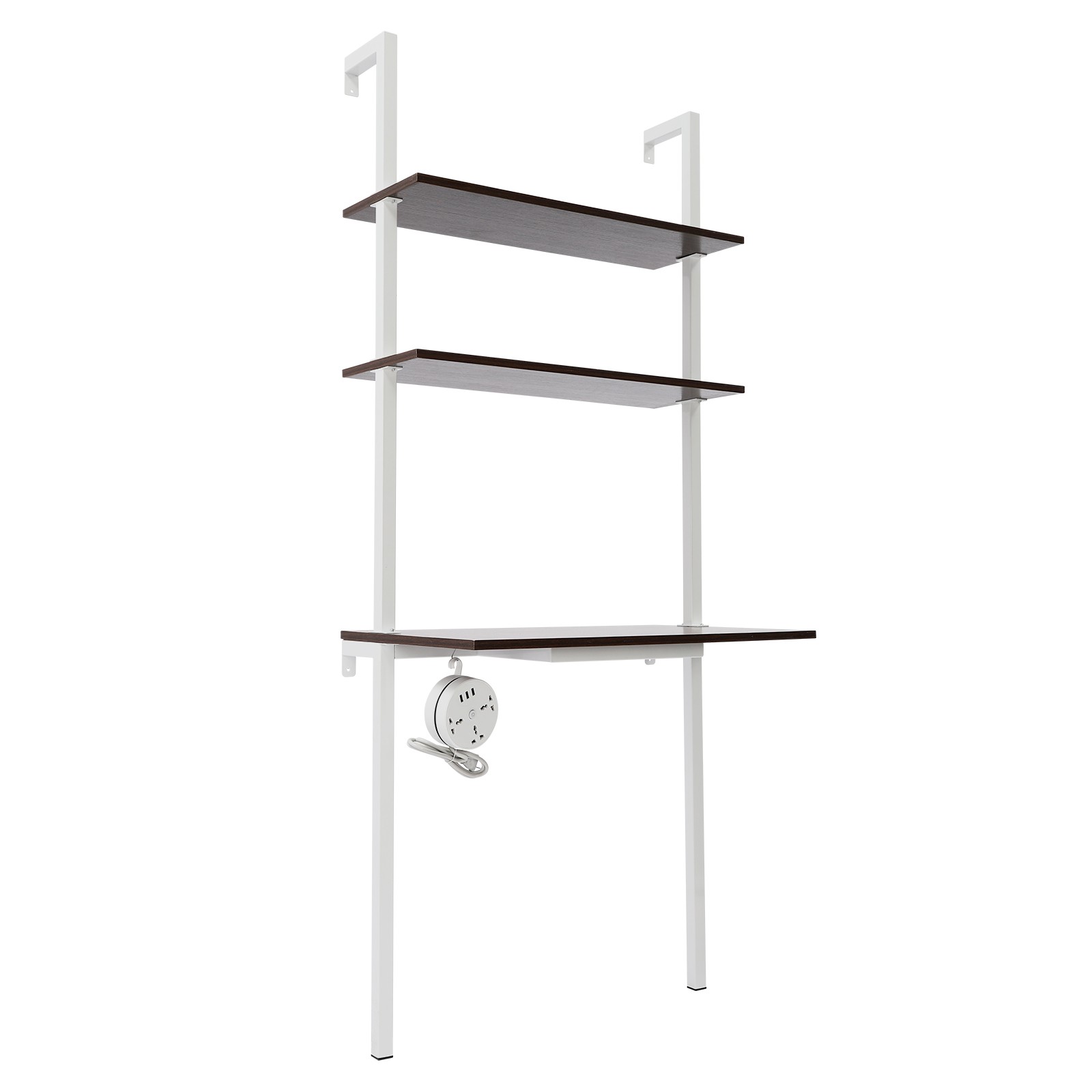 3 Tiers Computer Desk Wall Mounted Storage Shelf 72.5" Work Table W/ Power Strip