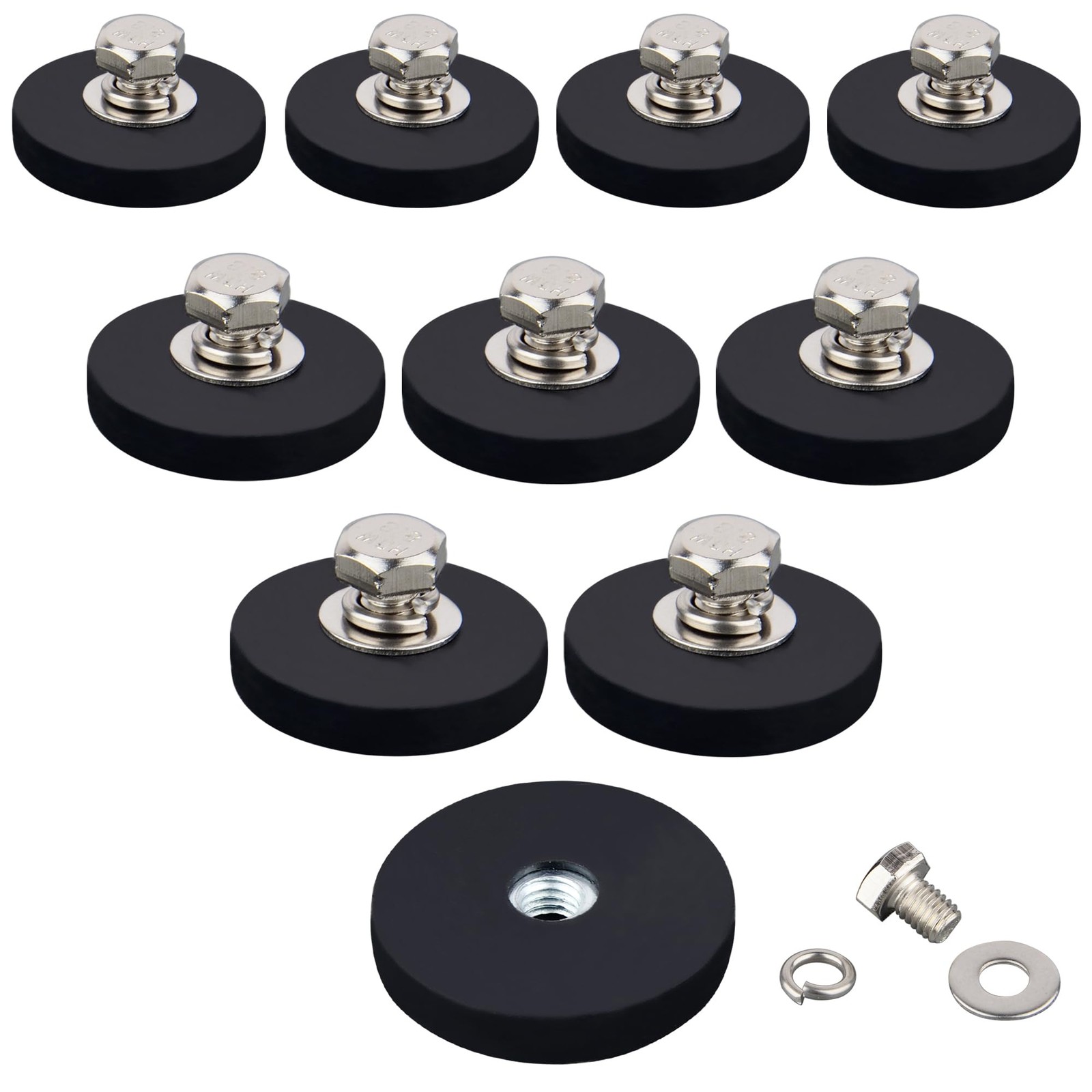 ULIBERMAGNET 10Pack Rubber Coated C32 mm # M4 Female Thread, BLACK