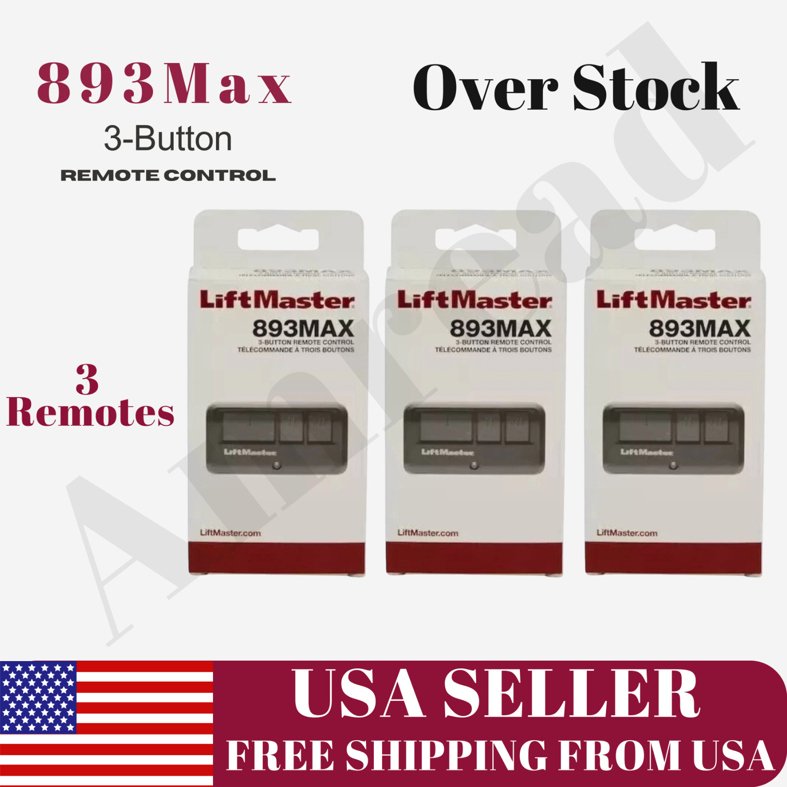 LiftMaster 893MAX 3-Button Garage Door Remotes Security+ 2.0 Universal 3 Pack