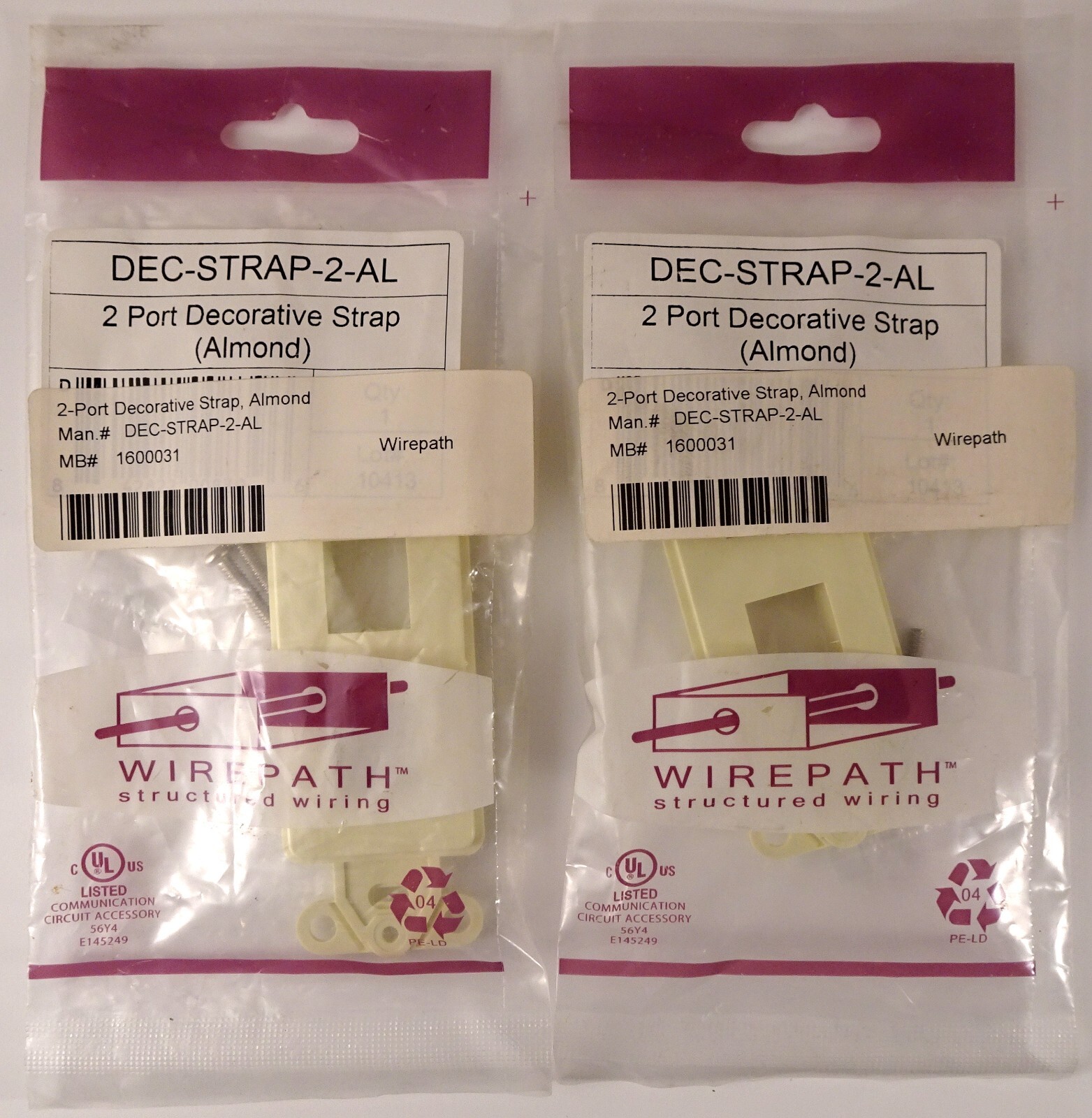 Pair Of Wirepath DEC-STRAP-2-AL, 2 Port Decorative Straps In Almond, NEW