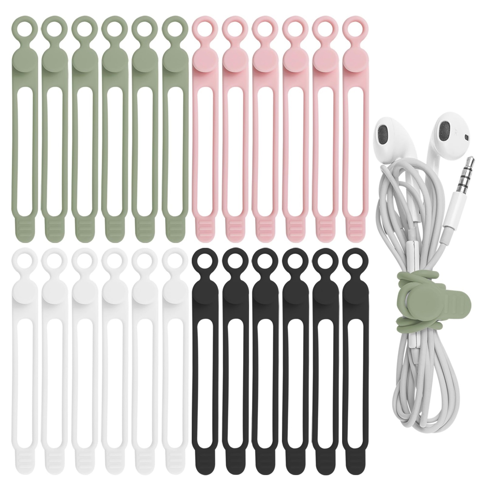 Nearockle 24Pcs Silicone Cable Straps Cord Organizer 4.2 Inch, Multicolor B