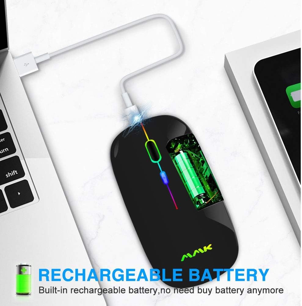 Wireless Bluetooth Mouse Rechargeable Dual Mode LED 2.4G USB PC Mac Laptop