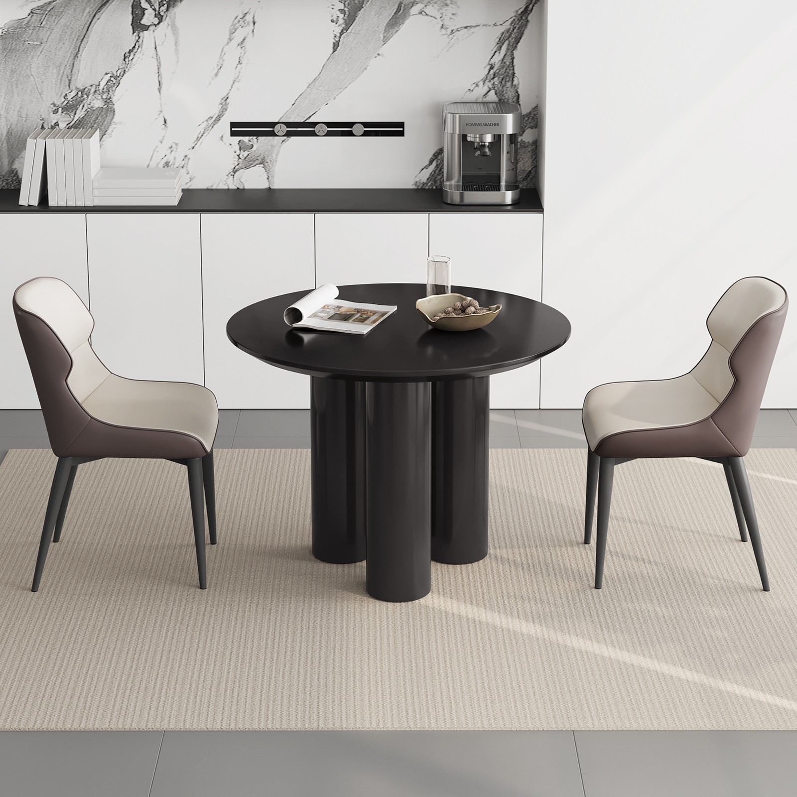 39" Round Dining Table Black Modern Kitchen Table Dining Room Table for 2-4